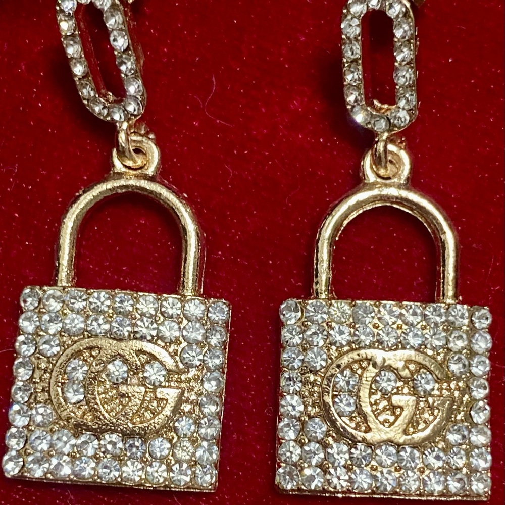 ✨ EARRINGS, fancy, gold colored, with diamonds, synthetic, new✨GG✨